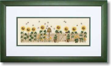 M-101-02 bis M-104-02, Zaun mit Sonnenblumen aneinander gestickt